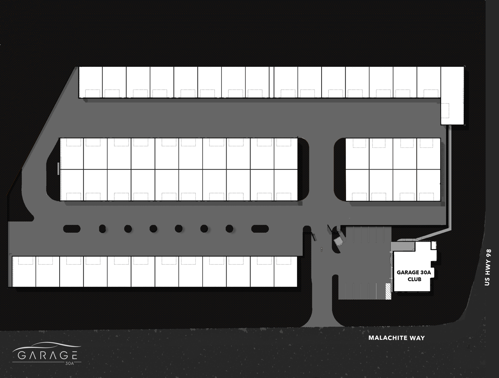 Garage 30A unit layout map showing available storage units and their locations
