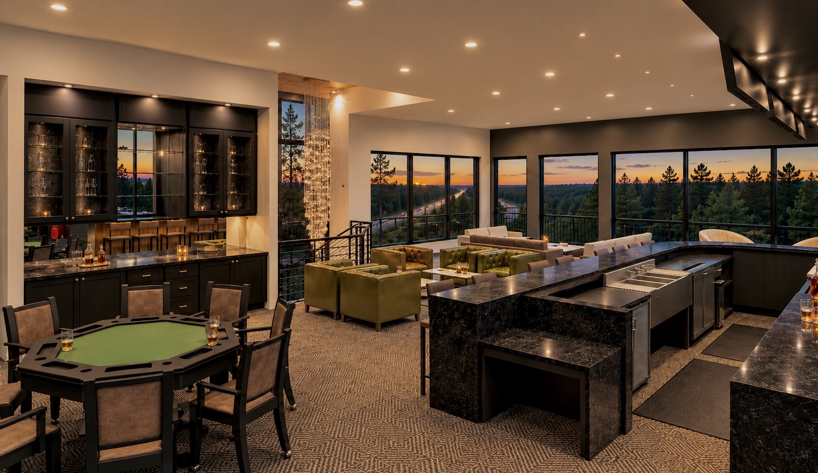 Members-only clubhouse interior designed for private entertaining