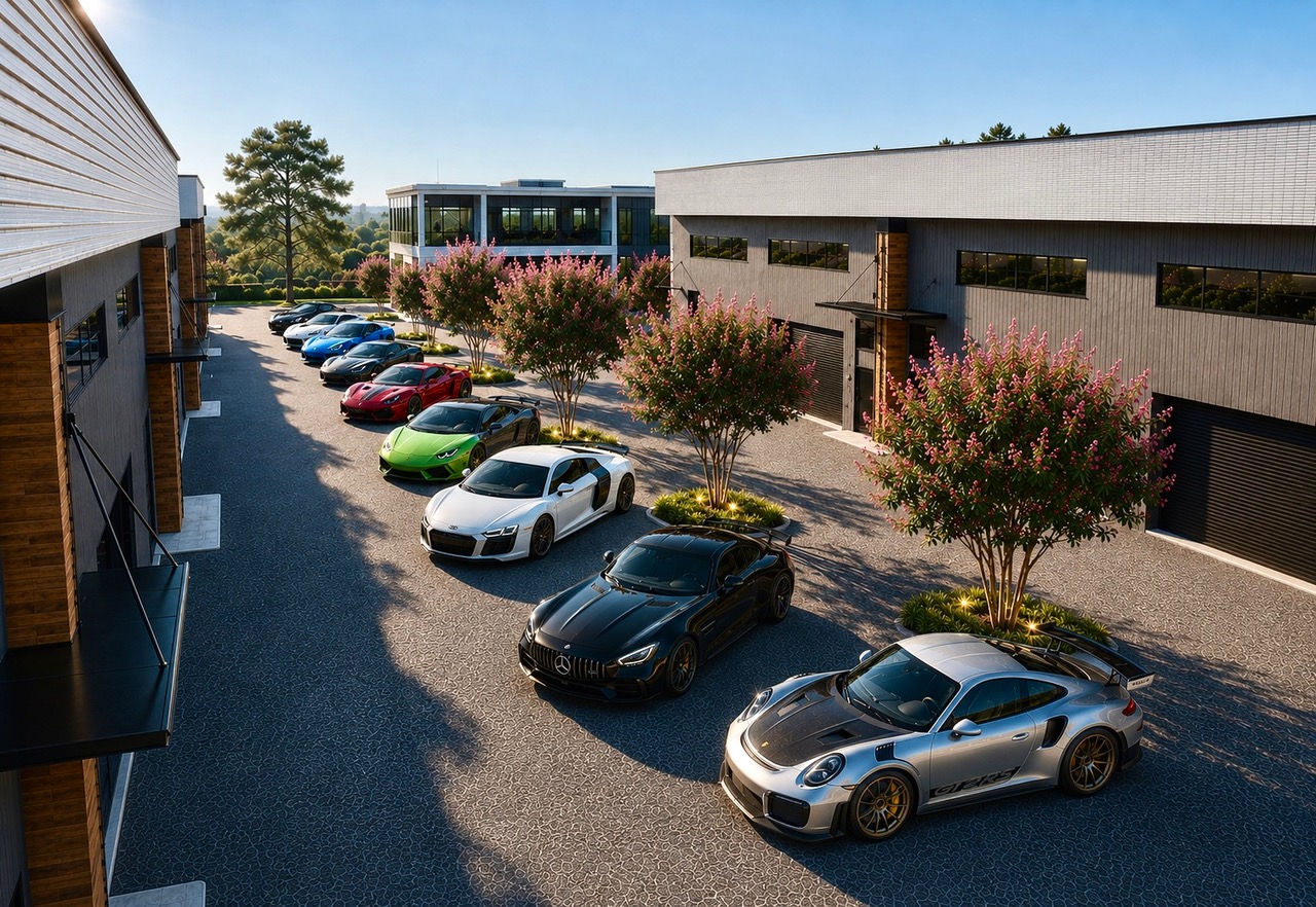 Garage 30A unit exterior with contemporary architecture and landscaping